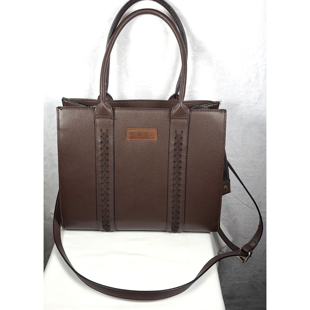 Wrangler Women's Tote Purse Cowgirl Brown Detachable Crossbody Strap Whipstitch